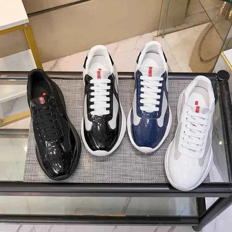 P Home Painted Leather Mesh Breathable Casual Sports Men's Shoes Thick Bottom Large Size Trendy Low Help Couple Style